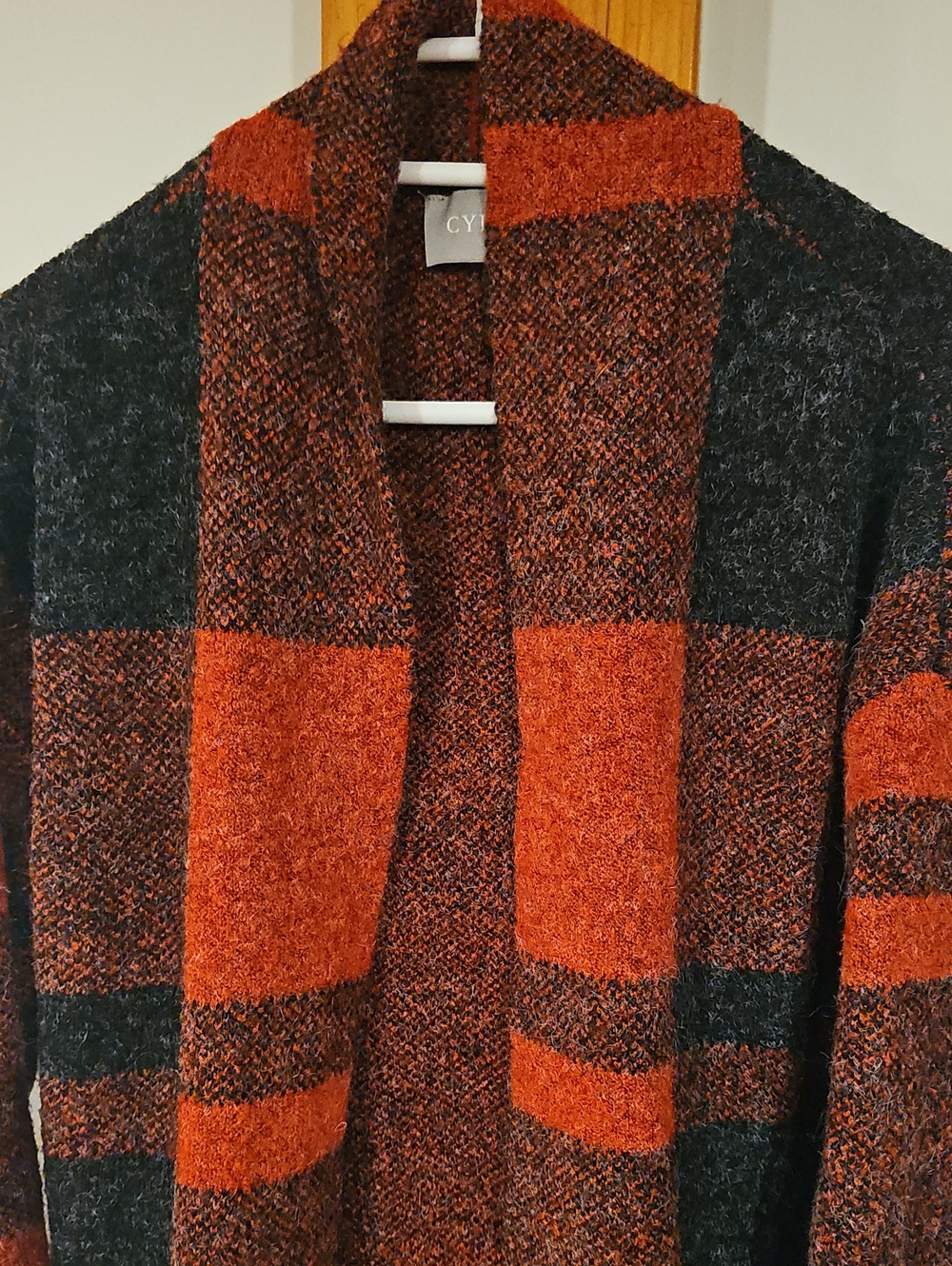 Buffalo Plaid Open-Front Cardigan Sweater